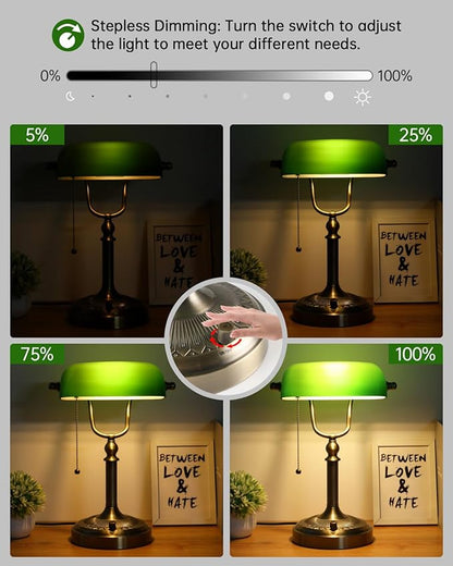 Newrays Green Glass Bankers Desk Lamp, Stepless Dimmable Table Lamp Plug in - Image 6