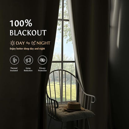 Beauoop Cream 100% Blackout Curtains 54 Inch Long 2 Panels - Image 2