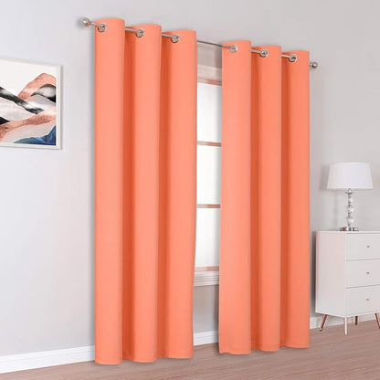 DUALIFE Burnt Coral Curtains 84 Inch Room Darkening Drapes - Image 2