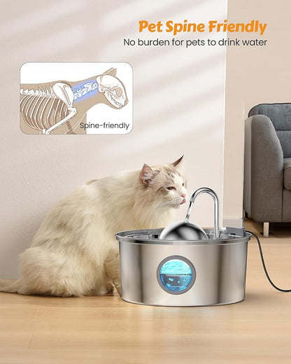 AONBOY Cat Water Fountain Stainless Steel, 108oz/3.2L Cat Fountain, Pet Water - Image 4