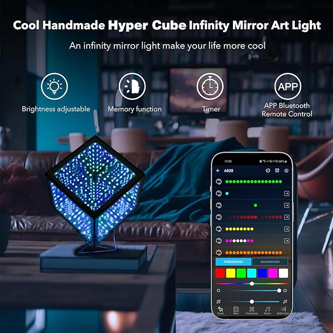 Heepulor Infinity Hyper Cube LED Table Lamp, Color-Changing Music-Sync - Image 4