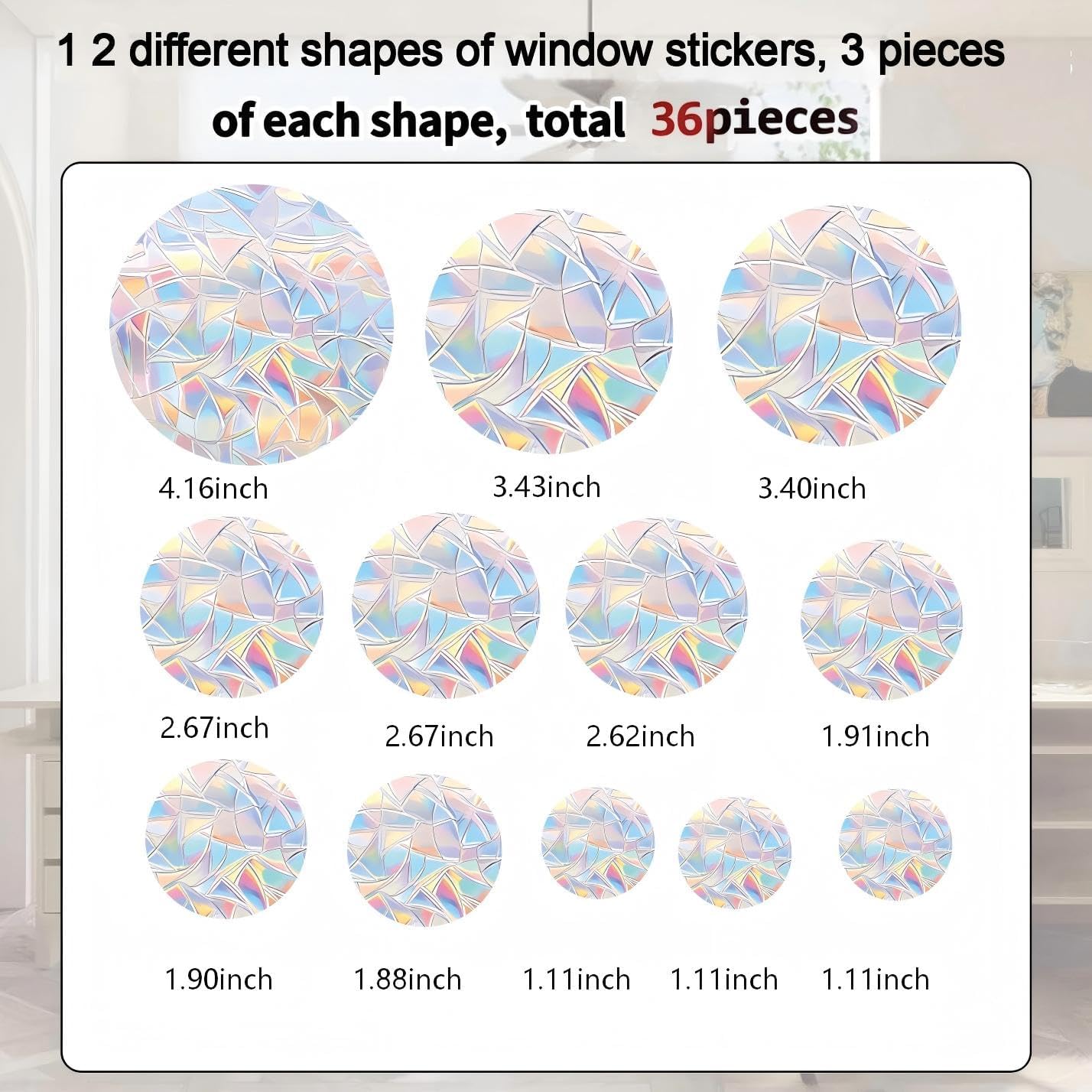 36 pcs of Circular Anti Bird Collision Window Stickers, Rainbow Stickers, Window Stickers, Bird and Window Protection Stickers, Glass Door Safety Stickers