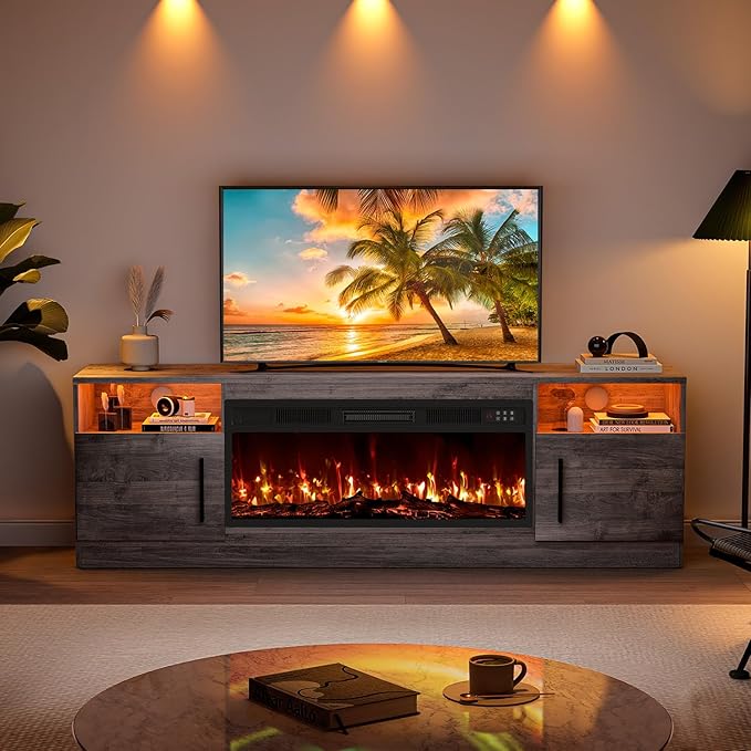 VITESSE TV Stand with 36" inch Electric Fireplace Up to 80" TVs, LED Light - Image 8