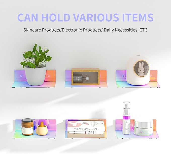 9 Inches Iridescent Floating Shelves Acrylic, Dining Room, Brand Store - Image 4