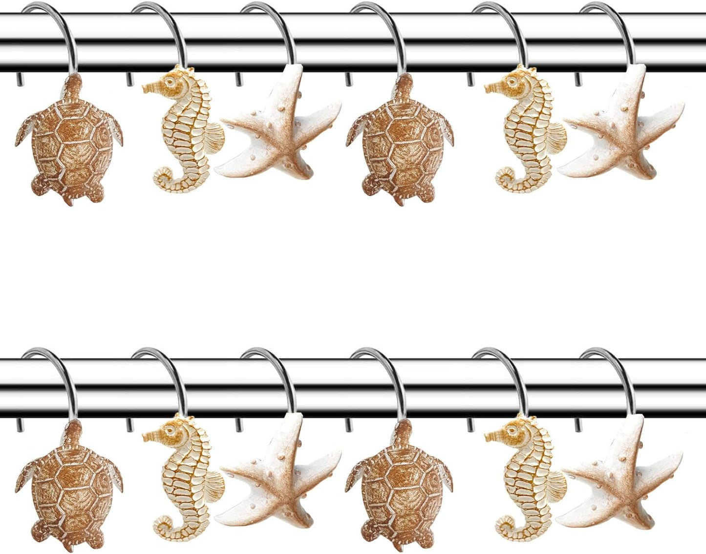 YUKUNTANG Seashell Shower Curtain Hooks, 12 Pcs Anti Rust Decorative Resin Shower Curtain Rings for Bathroom Bedroom Baby Room Decoration (Brown Seashell 5)
