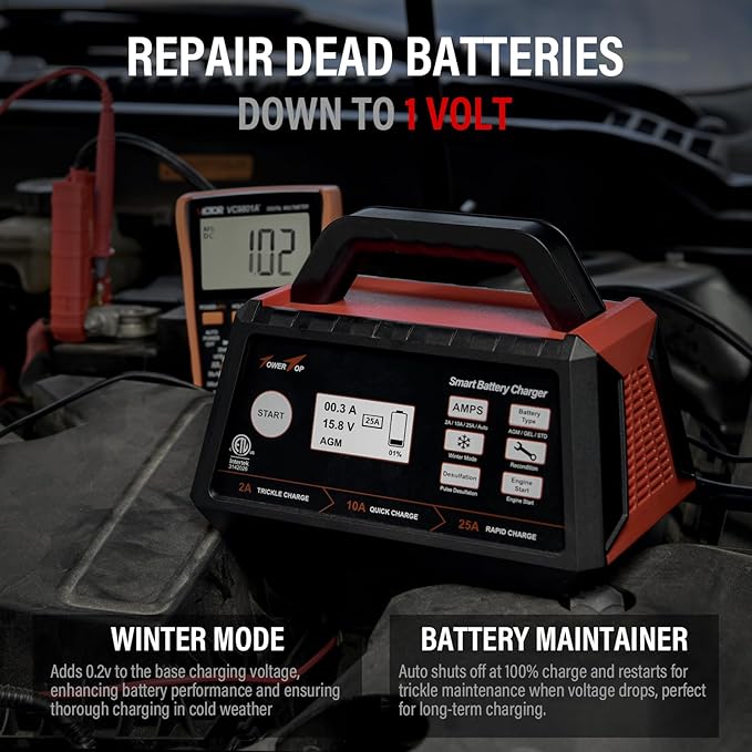TowerTop 2/10/25 Amp 12V Smart Car Battery Charger, Fully Automatic Battery - Image 4