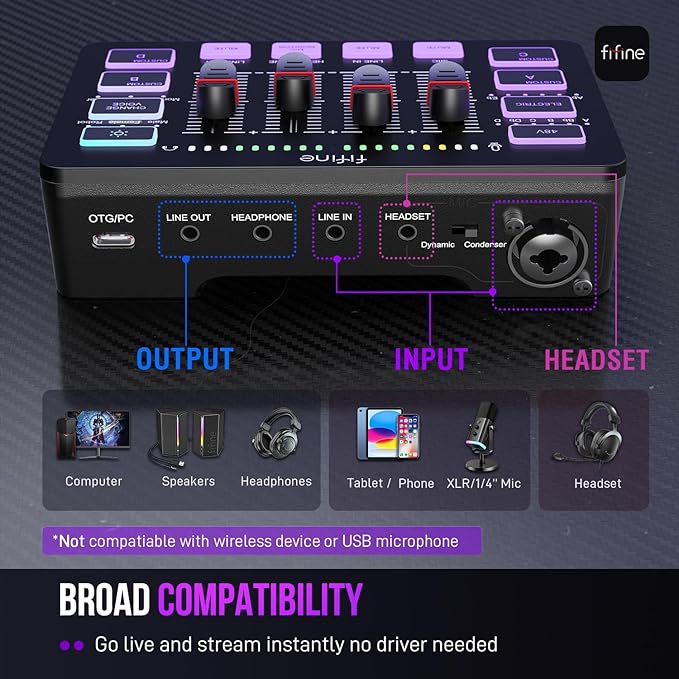FIFINE Gaming Audio Mixer, Streaming RGB PC Mixer - Image 4