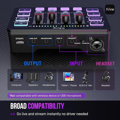 FIFINE Gaming Audio Mixer, Streaming RGB PC Mixer - Image 4
