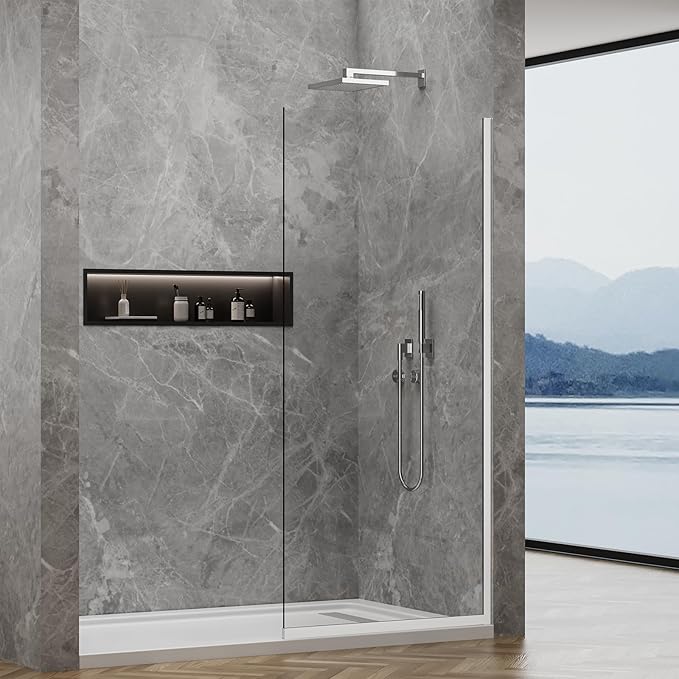 35"x74" Semi-Framed Shower Screen, Single Fixed Shower Glass Panel by YTSAHSTT