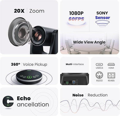 TONGVEO HDMI 20X Optical Zoom PTZ Conference Room Camera System, 1080P 60fps - Image 3