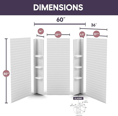 White Acrylic Shower Wall Surround 36"x 60"x 80" - Image 3