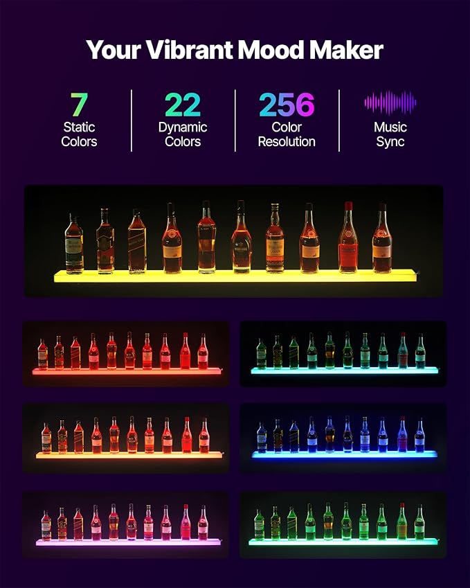 VEVOR LED Lighted Liquor Bottle Display, 1 Tier 60 Inches Whiskey Rack - Image 4