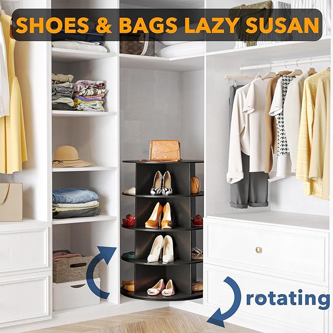 SpaceAid 4 Tier Rotating Shoe Rack Tower, Spinning Shoe Display Lazy Susan - Image 4