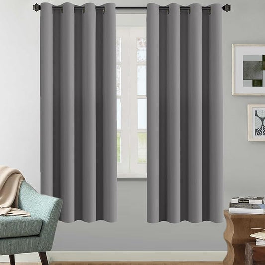 H.VERSAILTEX Solid Grey Color Thermal Insulated Blackout Curtains Metal Grommet by HVERSAILTEX