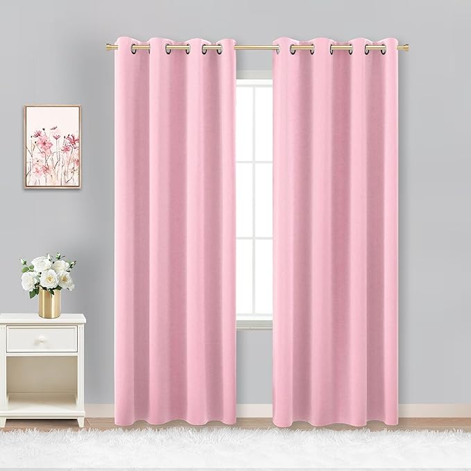 KOUFALL Bubble Gum Pink Blackout Curtains by KOUFALL