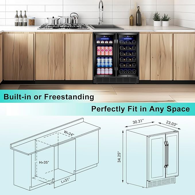 30'' Wine and Beverage Refrigerator, Upgrade Dual Zone Wine Cooler, 30 Inch - Image 5