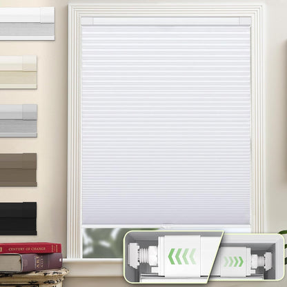 Custom Dual Tension Rod Blinds No Drill Cellular Shades for Indoor Windows | 1.5" Cell | Minimal Light Leak | No drill Installation | Insulation | Noise Reduced | White | 26.5"W x 64"H | Blackout