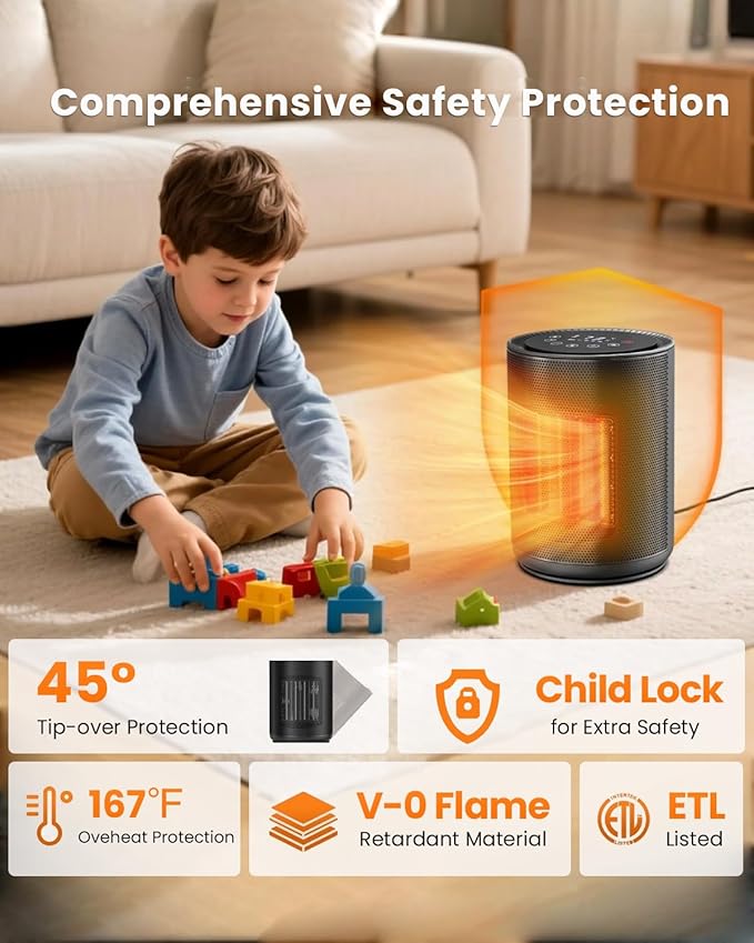 Small Space Heaters for Indoor Use, Mini Portable Electric Heaters Fan - Image 6