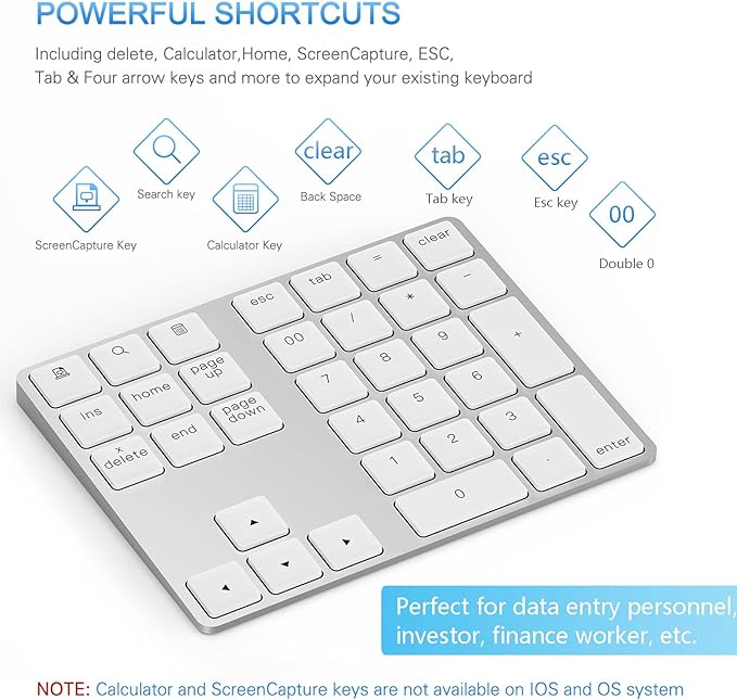 Lekvey Bluetooth Number Pad, Aluminum Rechargeable Wireless Numeric Keypad Slim - Image 5
