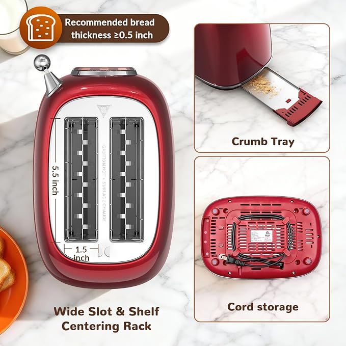 Mecity Toaster 2 Slice, Touch Screen Wide Slot Retro Toaster - Image 6