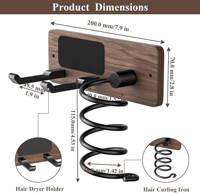 Tindbea Hair Dryer Holder Curling Iron Holder, Blow Dryer Holder Wall Mount - Image 3