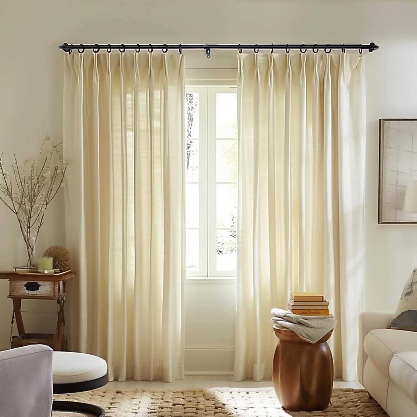 Amazon Basics Room Darkening Double Curtain Rod, 48" to 88", Black, Easy to Install