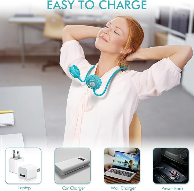 Portable Neck Fan, 2600mAh Battery Operated, Ultra Quiet Hands Free USB Fan - Image 5