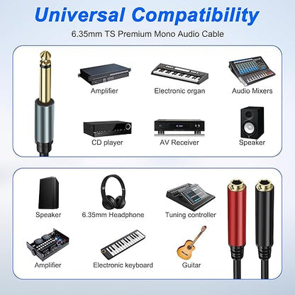 XMSJSIY 1/4" 6.35mm TS Mono Splitter 1 to 2 Audio Y Splitter Cable Adapter - Image 7