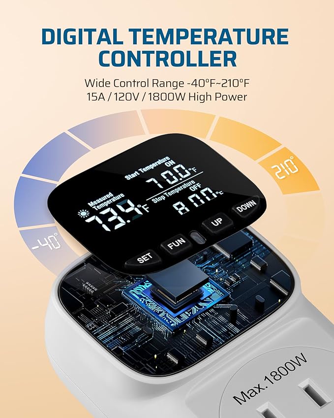 DEWENWILS Digital Temperature Controller, 2 Pack15A/1800W Thermostat Outlet Plug - Image 2