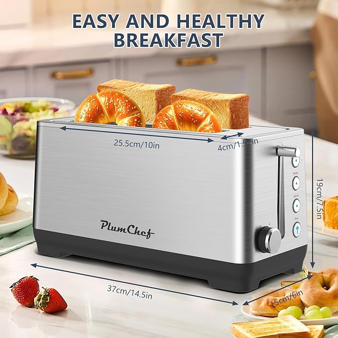 4-Slice Toaster, Extra Wide Long Slot Toaster, 6 Browning Settings, - Image 2