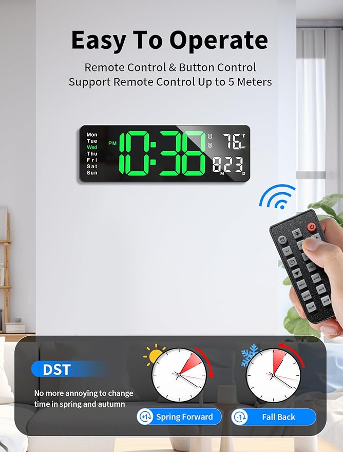 MASHI Digital Wall Clock, Auto-Dimming Wall Clock - Image 5