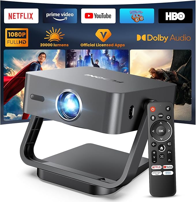 FUDONI Smart Projector with WiFi 6 and Bluetooth, 1080P Full HD Projector by FUDONI