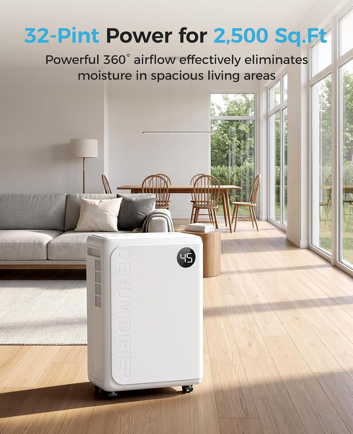 32 pint dehumidifier for basement and home, 2600 shown in use