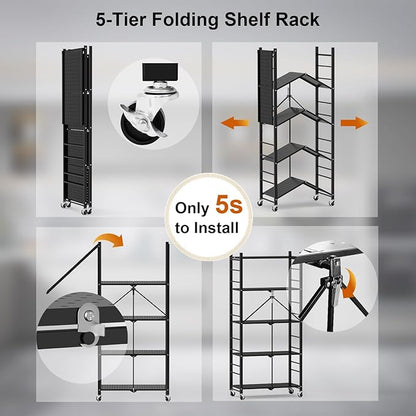 Himix Storage Shelves with 20 Hooks, 5-Tier Collapsible Organization Storage - Image 4