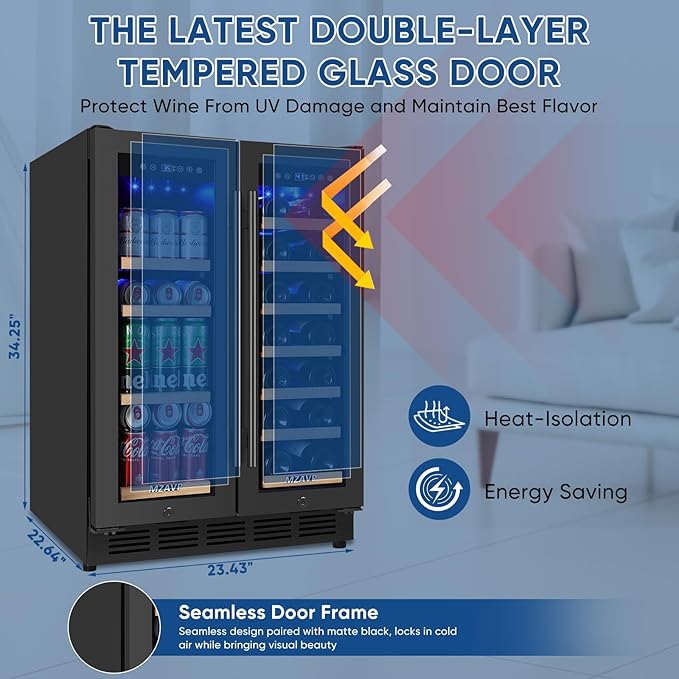Wine and Beverage Refrigerator 24", Upgraded Dual Zone Wine Beverage Cooler - Image 7