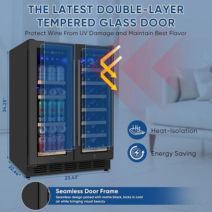 Wine and Beverage Refrigerator 24", Upgraded Dual Zone Wine Beverage Cooler - Image 7