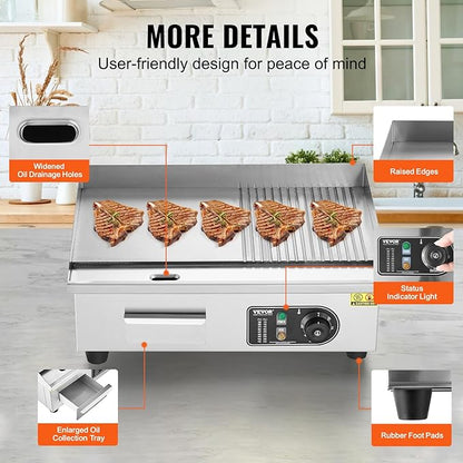 VEVOR Commercial Electric Griddle, 1600W Countertop Half-Flat Top Grill - Image 6