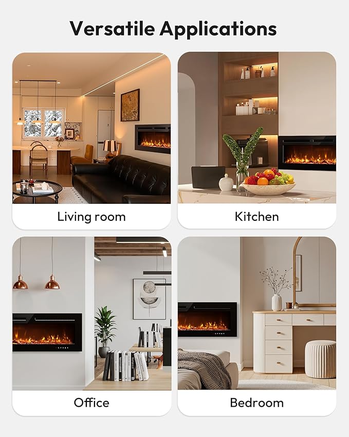 EUHOMY 60 Inch Electric Fireplace Recessed Wall Mounted - Image 8
