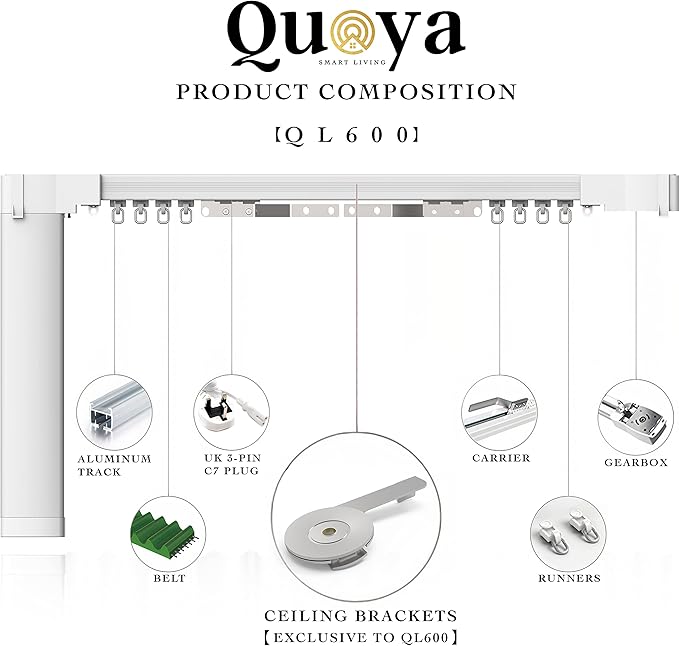QUOYA QL600 Smart Electric Curtain Track, Motorized motor, Adjustable track - Image 2