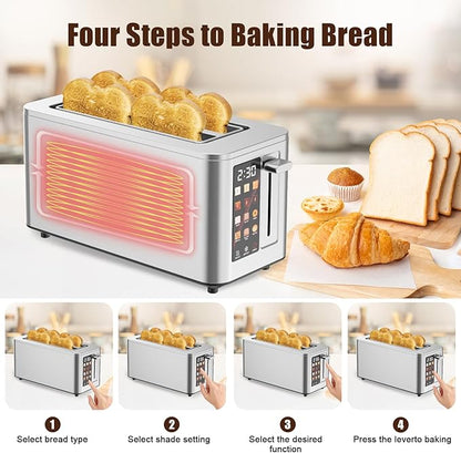 Touch Screen Toaster 2 Slice, Stainless Steel Toasters Digital Timer 2 Slot - Image 4