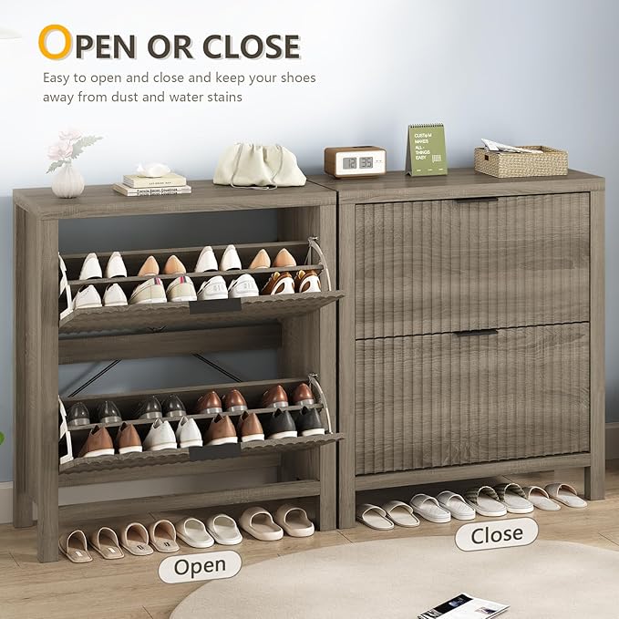 Shoe Cabinet Storage for Entryway, Fluted Shoe Cabinet - Image 7