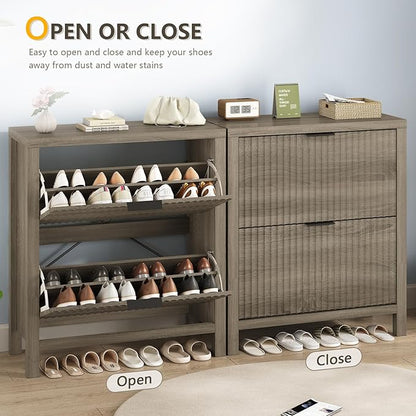 Shoe Cabinet Storage for Entryway, Fluted Shoe Cabinet - Image 7