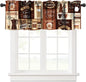Brown Coffee Theme Kitchen Valance for Window,Rod Pocket Rustic Vintage Latte Cappuccino Cafe Curtains Farmhouse Cafe Beans Drink Decor Modern Art Window Drapes Fabric