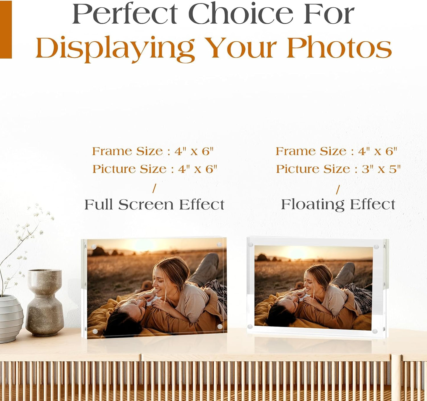 4x6 Acrylic Frame 3 Pack,20MM Thicker Frameless Clear Picture Frames | Freestanding Double Sided Magnetic Picture Frame,Acrylic Picture Frames for Desktop Display with Microfiber Cloth,Gift Ideal