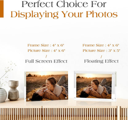 4x6 Acrylic Frame 3 Pack,20MM Thicker Frameless Clear Picture Frames | Freestanding Double Sided Magnetic Picture Frame,Acrylic Picture Frames for Desktop Display with Microfiber Cloth,Gift Ideal