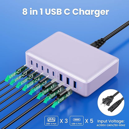 USB C Charger 300W USB C Charger Block 8-Ports GaN IV Fast Charging Station - Image 2