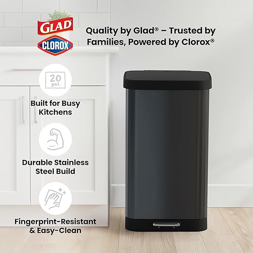Glad Stainless Steel Step Trash Can, Large Metal Kitchen Garbage Bin - Image 8
