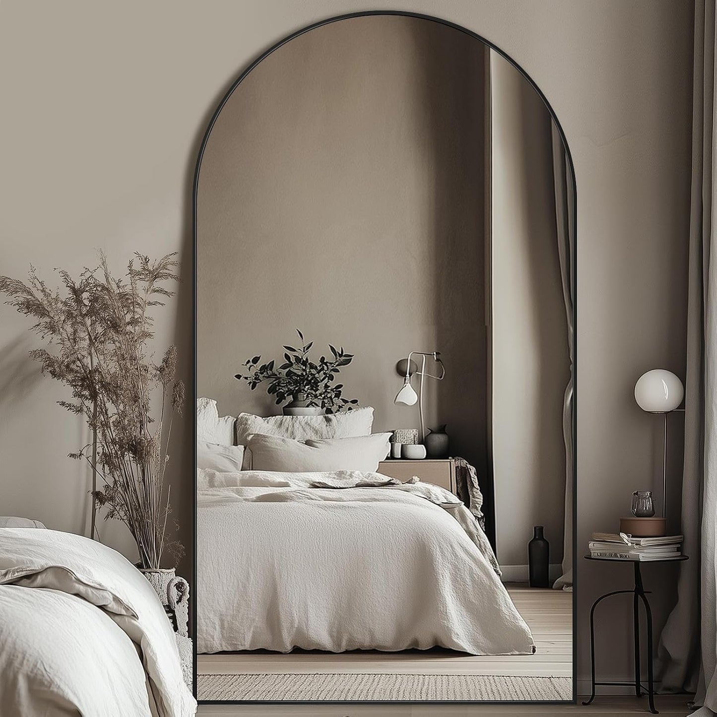 Full Length Mirror, 83"x44" Floor Mirror Freestanding, Oversized Floor Standing Full Body Mirror with Stand for Bedroom, Hanging Mounted for Living Room Cloakroom, Black, Arched