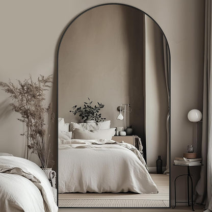 Full Length Mirror, 83"x44" Floor Mirror Freestanding, Oversized Floor Standing Full Body Mirror with Stand for Bedroom, Hanging Mounted for Living Room Cloakroom, Black, Arched