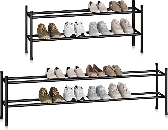 STORAGE MANIAC Long Expandable Shoe Rack, 12 Pairs Metal Wide Stackable Shoe by STORAGEMANIAC